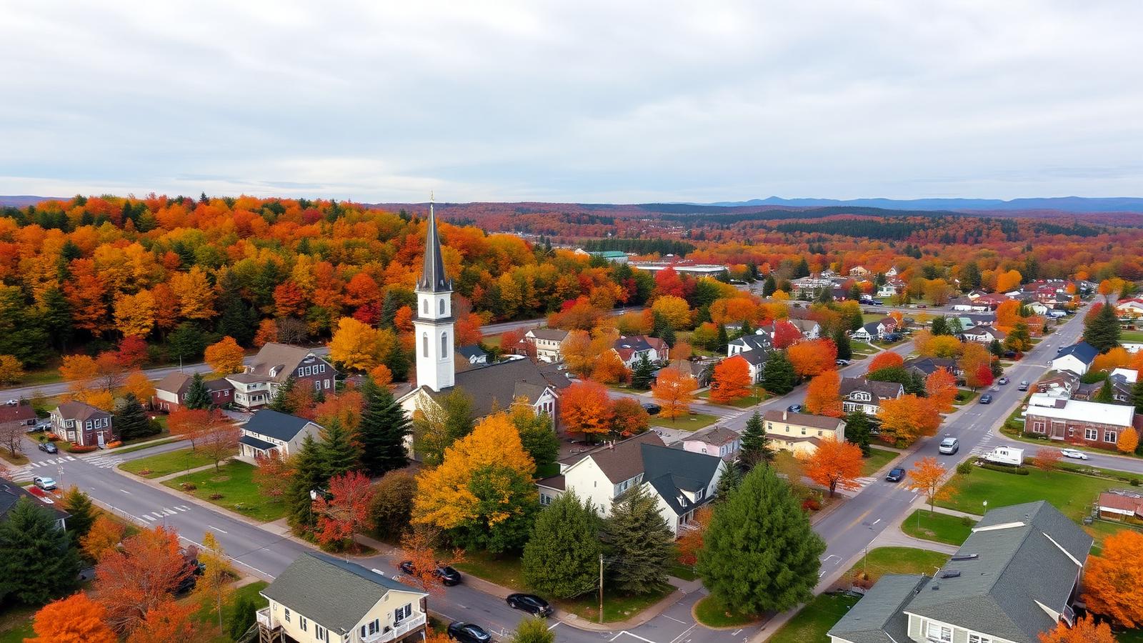 Aerial view of Derry, New Hampshire in autumn