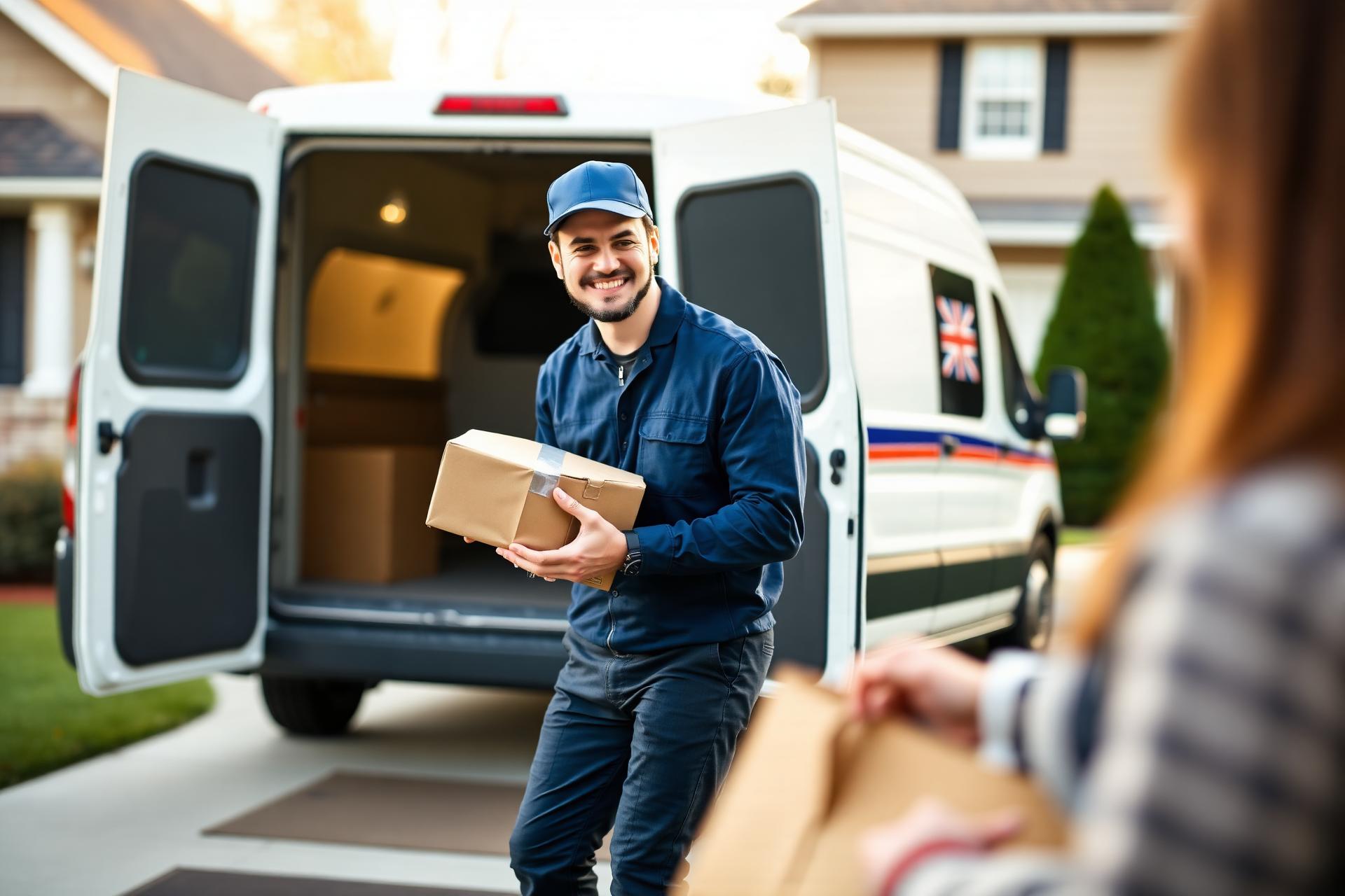 RNA Courier driver handing a parcel to a customer in Chester Springs, PA